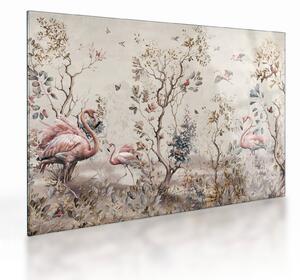 Üveg kép - Rajz flamingókról (70x50 cm)