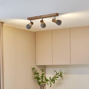 Lindby Filiz spotlámpa, 3-lámpás, 47 cm hosszú, fa, beton, E14, dimmelhető, Alu / szürke / cink, Hálószoba, Beton, Skandináv