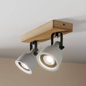 Lindby Spot Mitis, 30 cm, 2-lámpás, szürke, fa, beton, GU10