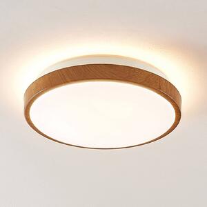 Lindby LED mennyezeti lámpa Mendosa, kerek, világos fa, Ø 29cm