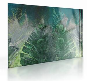 Üveg kép - Beton textúra levelekkel (70x50 cm)