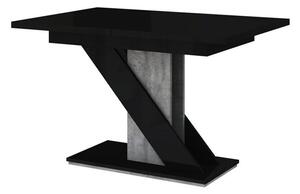 Asztal Goodyear 105, Beton, Fényes fekete, 76x80x120cm, Hosszabbíthatóság, Laminált forgácslap