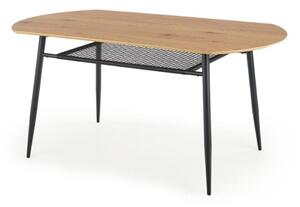 Asztal Houston 1124, Arany tölgy, Fekete, 77x90x160cm, Közepes sűrűségű farostlemez, Természetes fa furnér, Fém