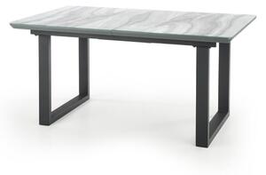 Asztal Houston 1246, Fekete, Fehér márvány, 76x90x160cm, Hosszabbíthatóság, Edzett üveg, Közepes sűrűségű farostlemez, Fém