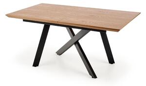 Asztal Houston 1008, Tölgy, Fekete, 76x90x160cm, Hosszabbíthatóság, Közepes sűrűségű farostlemez, Természetes fa furnér, Fém