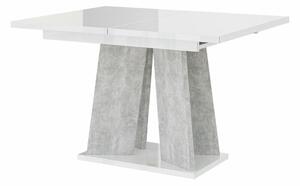 Asztal Goodyear 107, Beton, Fényes fehér, 75x90x120cm, Hosszabbíthatóság, Laminált forgácslap
