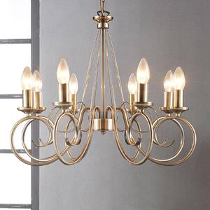 Lindby csillár Marnia, 8-fényű, Ø 53 cm, antik sárgaréz, E14, dimmelhető, Bronz / antik sárgaréz, Nappali / Étkező, fém, Antik