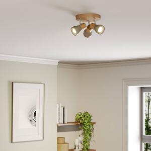 Lindby Filiz spotlámpa, 3-lámpás, Ø 20 cm, fa, beton, E14, dimmelhető, Alu / szürke / cink, Hálószoba, Beton, Skandináv
