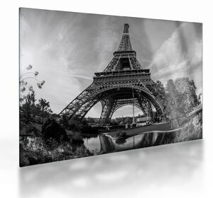 Üveg kép - Eiffel-torony, fekete-fehér (70x50 cm)