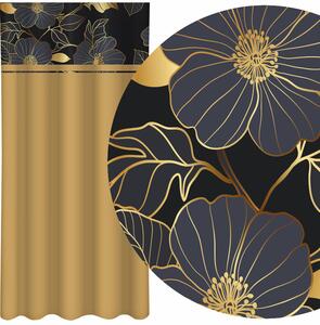 Klasszikus karamell-barna függöny arany virágokkal nyomtatva Szélesség: 160 cm | Hossz: 270 cm