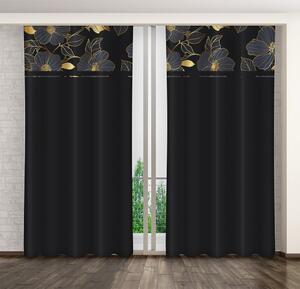 Klasszikus fekete függöny arany virágokkal Szélesség: 160 cm | Hossz: 250 cm