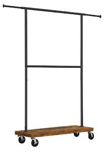 VASAGLE ruhatartó kerekeken, Kihúzható ruhaállvány (110-168) x 180 x 40 cm, rusztikus barna, fekete