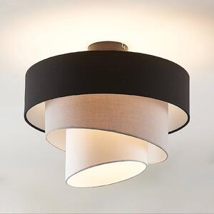 Lindby mennyezeti lámpa Coria, fekete/szürke/fehér, Ø 40 cm, E27, dimmelhető, Alu / szürke / cink, Nappali / Étkező, Textil / szövet / selyem, Modern