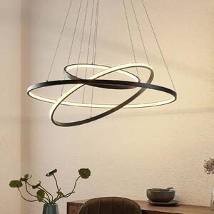 Lucande LED függő világítás Ezana, fekete, fém, Ø 80 cm, dimmelhető, Fekete, Nappali / Étkező, fém, Modern