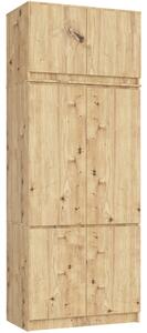 AKORD Furniture Factory CLP S90 Szekrény Felső Résszel Laminált Forgácslap Artisan Tölgy 6 Ajtós
