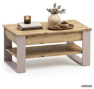 AKORD Furniture Factory Denver Dohányzóasztal Emelhető Lappal Artisan Tölgy-Kasmír 92 cm Polccal