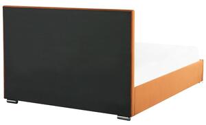 Narancssárga bársony ágyneműtartós franciaágy 140 x 200 cm ROUEN