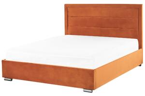 Narancssárga bársony ágyneműtartós franciaágy 160 x 200 cm ROUEN