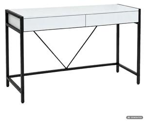 AKORD Furniture Factory Loft Pure Számítógépasztal Fehér Fekete Lábakkal 2 Fiókkal Ipari Stílusban