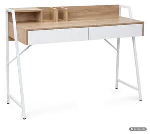 AKORD Furniture Factory ORIX Számítógépasztal Sonoma Tölgy 2 Fiókkal 1 Polccal Fehér Lábakkal Ipari Stílusban