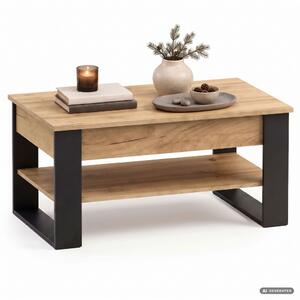 AKORD Furniture Factory Denver Dohányzóasztal Emelhető Lappal Craft Tölgy Fekete Lábakkal