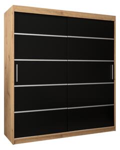 VERONA 1 180 tolóajtós szekrény, 180x200x62, tölgy artisan/fekete