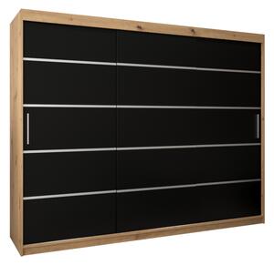 VERONA 1 250 tolóajtós szekrény, 250x200x62, tölgy artisan/fekete
