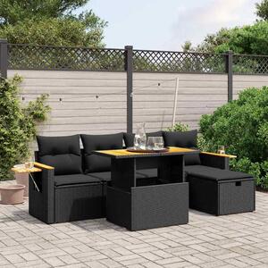 6 részes fekete polyrattan kerti ülőgarnitúra párnákkal