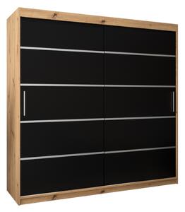 VERONA 1 200 tolóajtós szekrény, 200x200x62, tölgy artisan/fekete