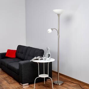 Lindby Elaina álló lámpa, olvasólámpa, nikkel színű, 180 cm, E27, Alu / szürke / cink, Nappali / Étkező, fém, Modern