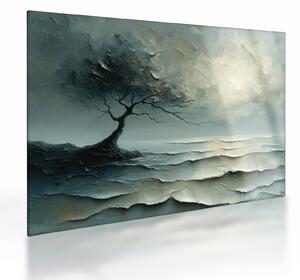 Üveg kép - Olajfestmény egy fa az óceánnal (70x50 cm)