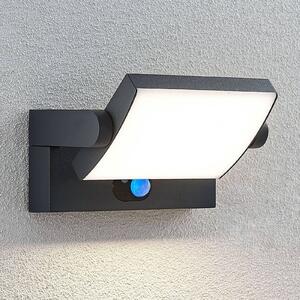 Lindby Sherin LED-es napelemes fali lámpa, antracit, érzékelővel, IP54, Fekete, Alumínium, Modern