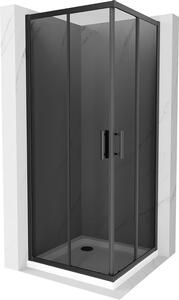 Mexen Rio, szögletes zuhany tolóajtóval 70 (ajtó) x 70 (ajtó) x 190 cm, 5mm szürke üveg, fekete profil + fehér SLIM zuhanytálca, 860-070-070-70-40-4010B