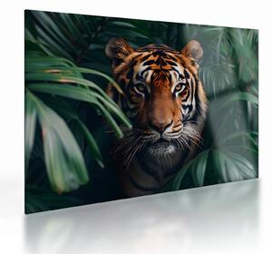 Üveg kép - Egy tigris portréja a dzsungelben (70x50 cm)