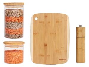 Fűszerőrlő, vágódeszka és élelmiszertartó készlet 4 db-os – Bonami Essentials