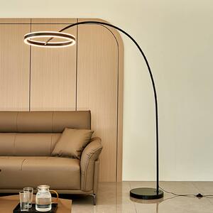 Lucande LED ívlámpa Yekta, fekete, 183 cm, dimmelhető, dimmelhető, Fekete, Nappali / Étkező, fém, Dizájn
