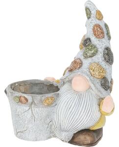 Kerti cserép törpével, polirezin, 30 x 19 x 35,5 cm