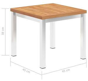 VidaXL tömör tíkfa és rozsdamentes acél kerti kisasztal 45x45x38 cm