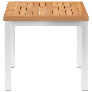 VidaXL tömör tíkfa és rozsdamentes acél kerti kisasztal 45x45x38 cm