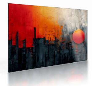 Üveg kép - Absztrakt festmény a városról (70x50 cm)