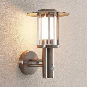 Lindby LED kültéri falilámpa Gregory, érzékelő, rozsdamentes acél, IP44, Alu / szürke / cink, Rozsdamentes acél, Modern