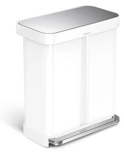 Simplehuman pedálos hulladékgyűjtő válogatotthulladékhoz, 58 l, fehér acél