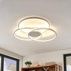 Lindby LED mennyezeti lámpa Riley, fehér, fém, 80 cm, fényerőszabályzóval, dimmelhető, Fehér / opál, Nappali / Étkező, Alumínium, Modern