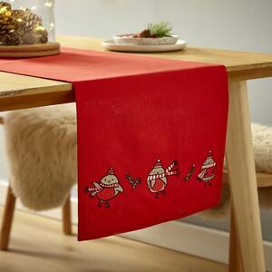 Karácsonyi mintás pamut asztali futó 33x220 cm Christmas Robins – Catherine Lansfield