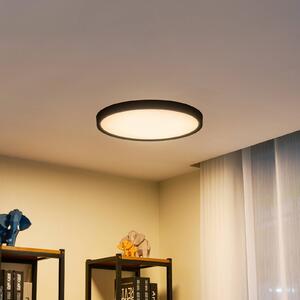 Lindby Smart LED mennyezeti lámpa Pravin, Ø 50 cm, CCT, fekete, dimmelhető, Fekete, Nappali / Étkező, Műanyag, Modern