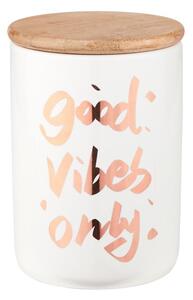 QUEEN IT tárolódoboz bambusz fedéllel, 'Good Vibes Only' 700ml