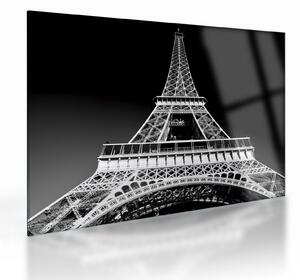 Üveg kép - Eiffel-torony, fekete-fehér (70x50 cm)