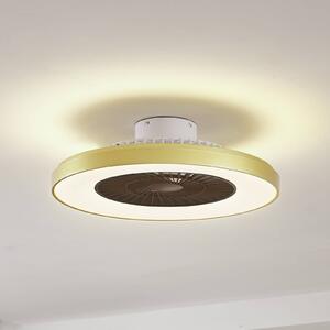 Lindby LED mennyezeti ventilátor Teleo, sárgaréz, DC, csendes, Tuya, dimmelhető, Sárgaréz / arany, Nappali / Étkező, Műanyag, Modern