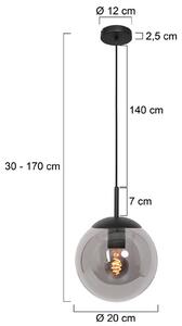 Steinhauer Bollique függőlámpa, fekete, Ø 20 cm, üveg, 1-lámpás, gömb alakú, dimmelhető, Fekete, Nappali / Étkező, fém