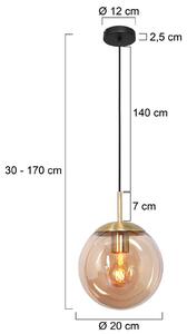 Steinhauer Bollique függőlámpa, sárgaréz, Ø 20 cm, üveg, 1-lámpás, gömb alakú, dimmelhető, Sárgaréz / arany, Nappali / Étkező, fém
